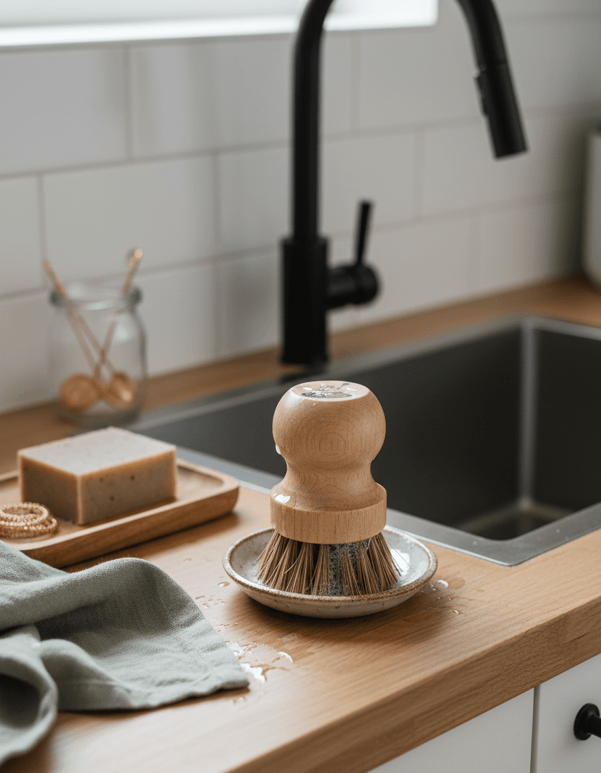 Brosse à casserole écologique en bois