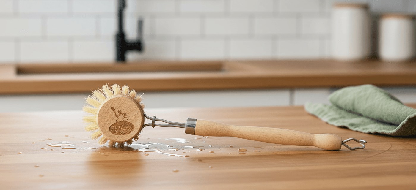 Brosse vaisselle en bois et fibres d'agave, accessoire écologique